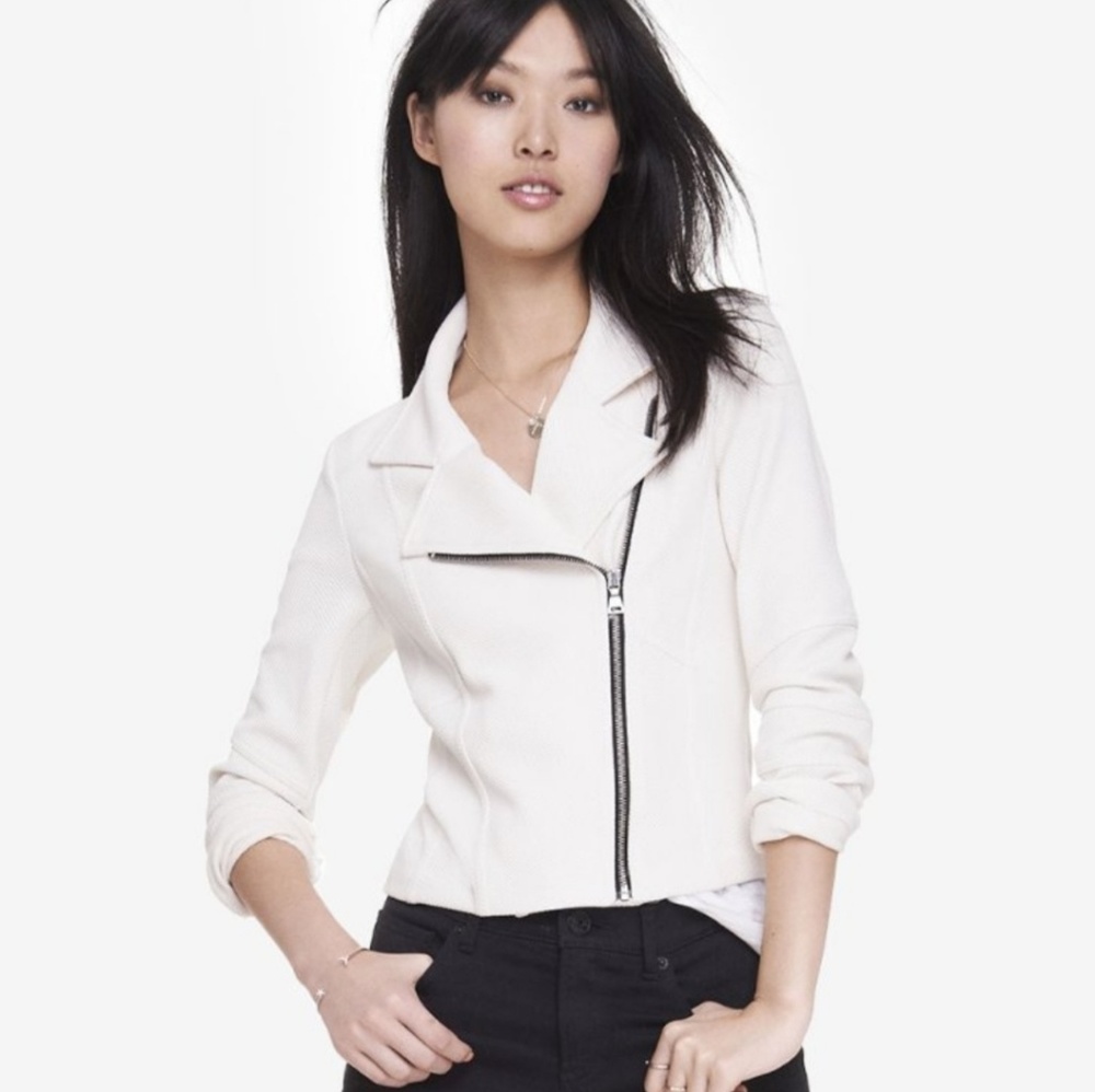 Express textured moto jacket ivory